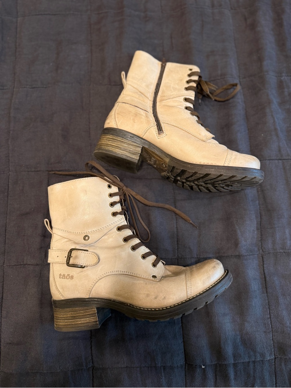 Taos Crave Boot Cream Lace-Up Buckle Combat Booties